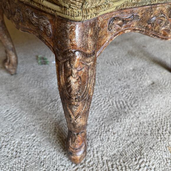 Carved Italian Provential Style High Back Arm Chair Distressed Finish - Picture 4 of 10